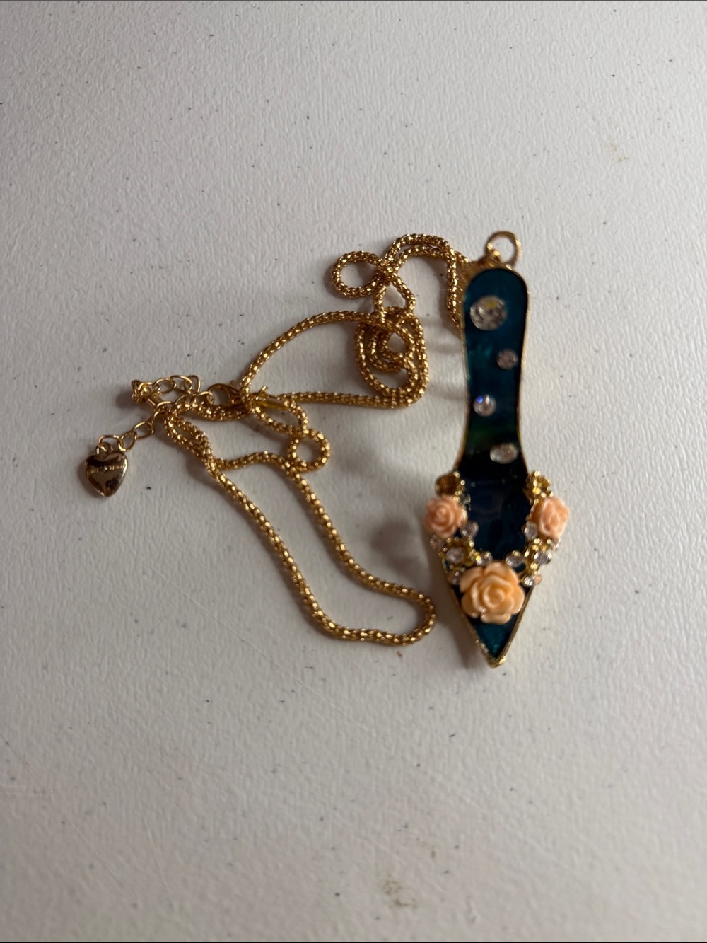 Betsey Johnson Gold-Tone Teal Floral Shoe Pendant Necklace - Picture 2 of 8
